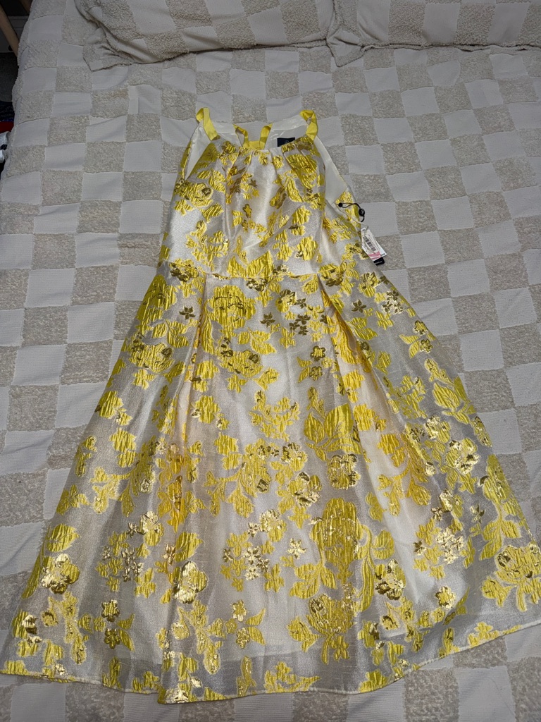 Nwt Adrianna Papell Yellow Floral Jacquard Strappy Midi Dress Size 16